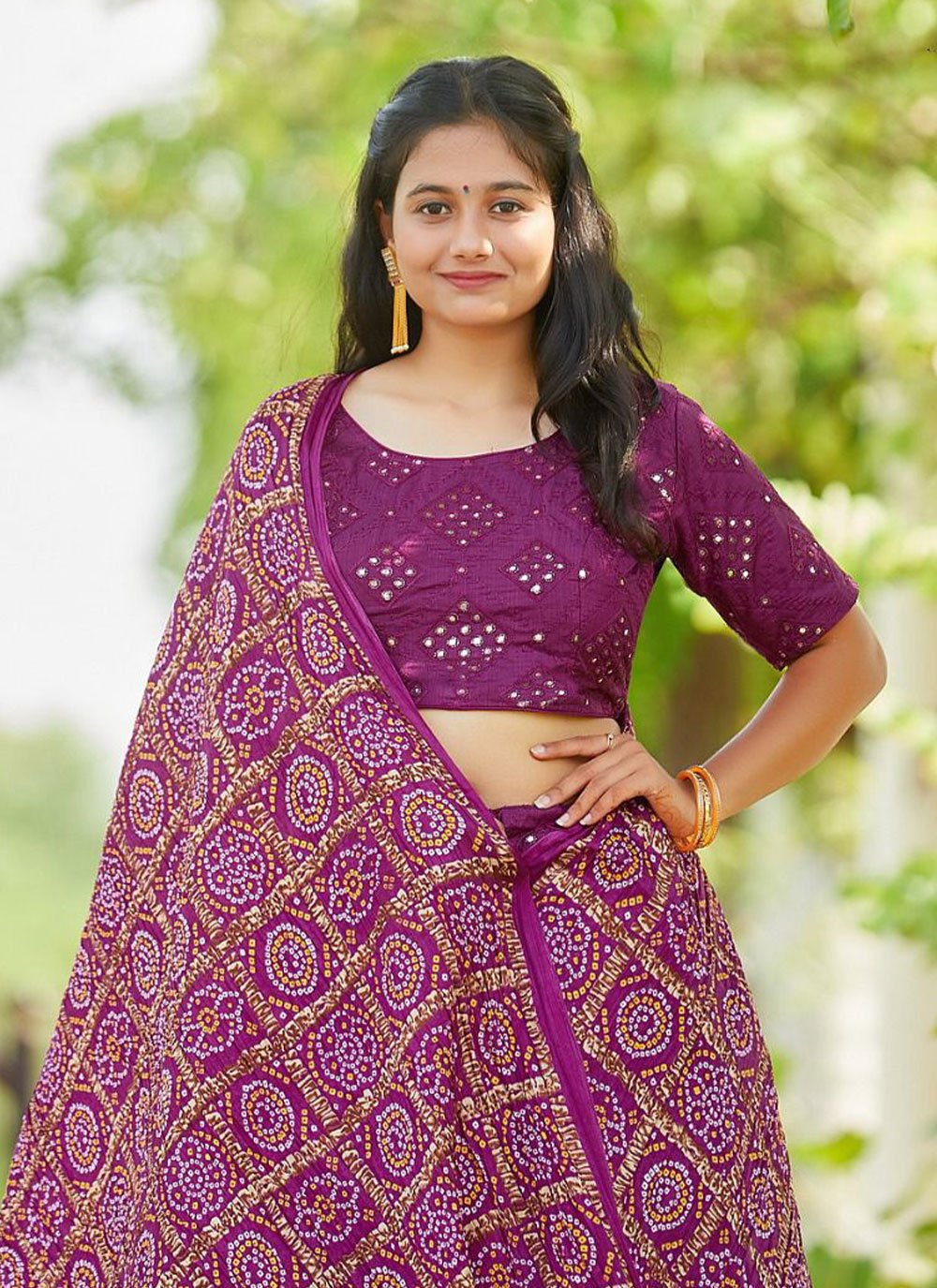 Lehenga Choli Banglori Silk Purple Foil Print Lehenga Choli