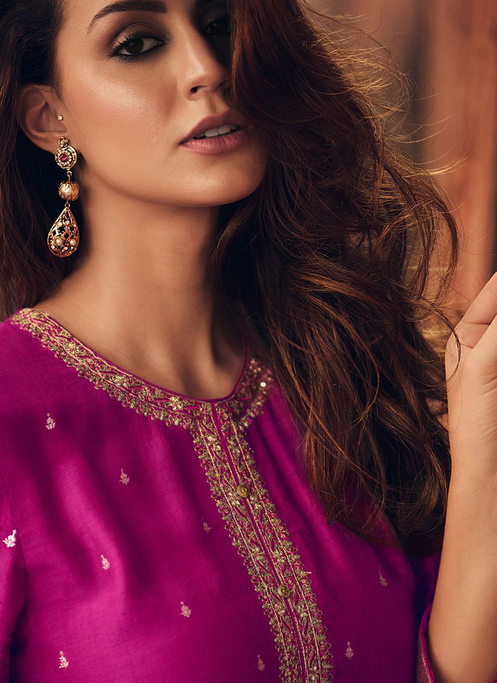 Floor Lenght Salwar Suit Muslin Purple Embroidered Salwar Kameez