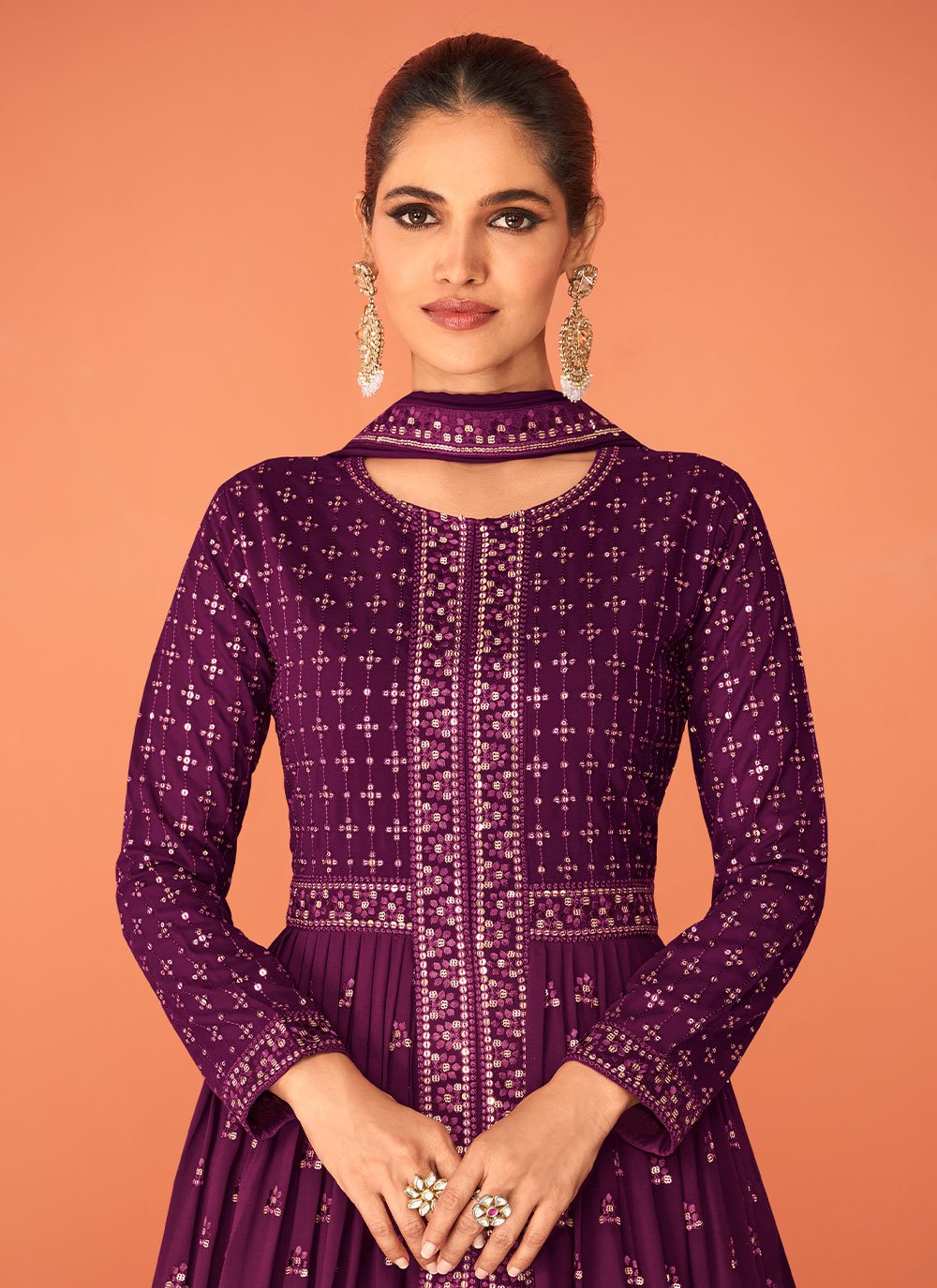 Salwar Suit Georgette Purple Embroidered Salwar Kameez