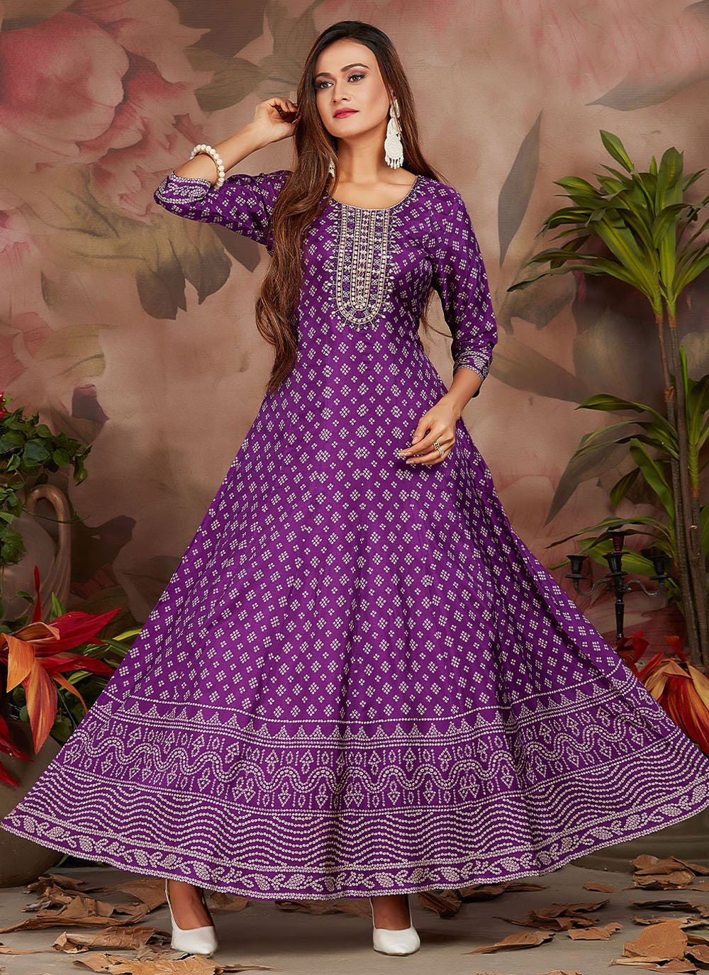 Designer Gown Silk Purple Digital Print Gown
