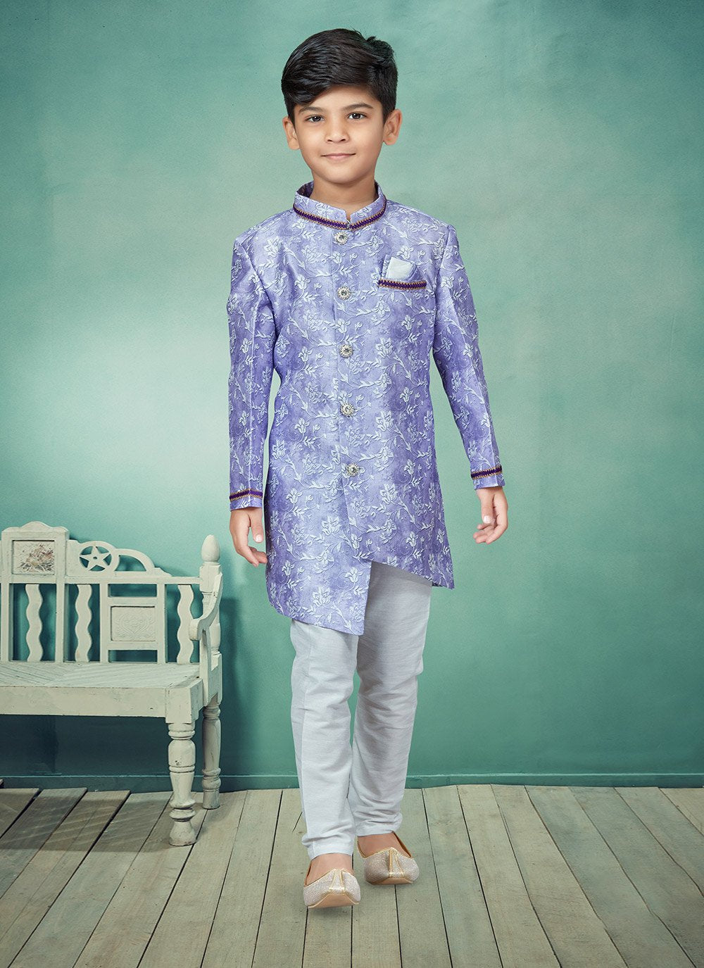 Indo Western Silk Purple Digital Print Kids