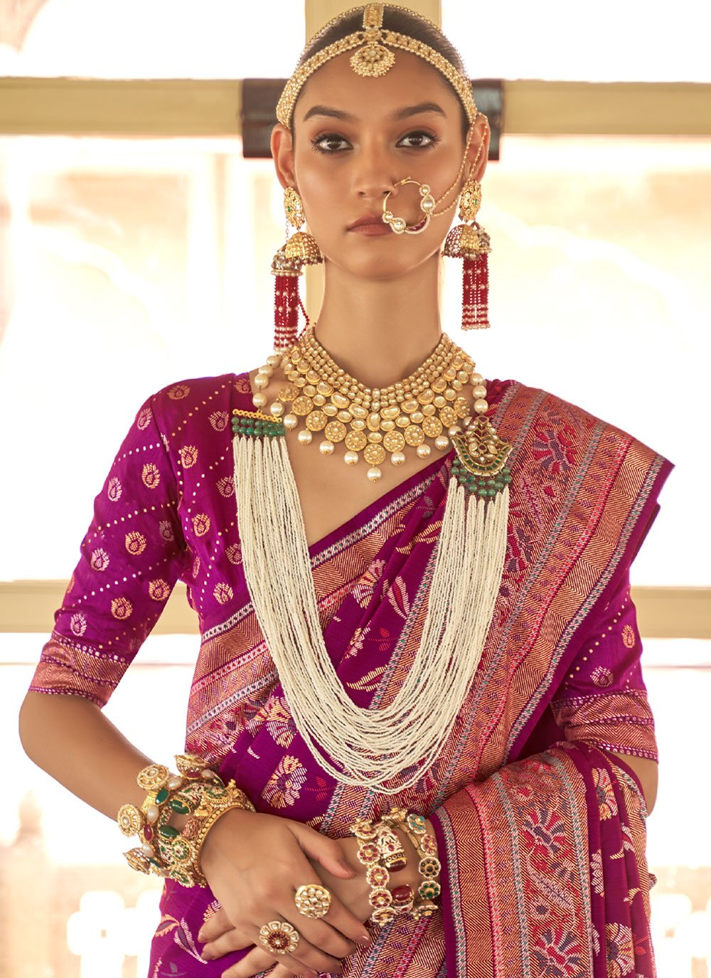 Classic Silk Purple Foil Print Saree