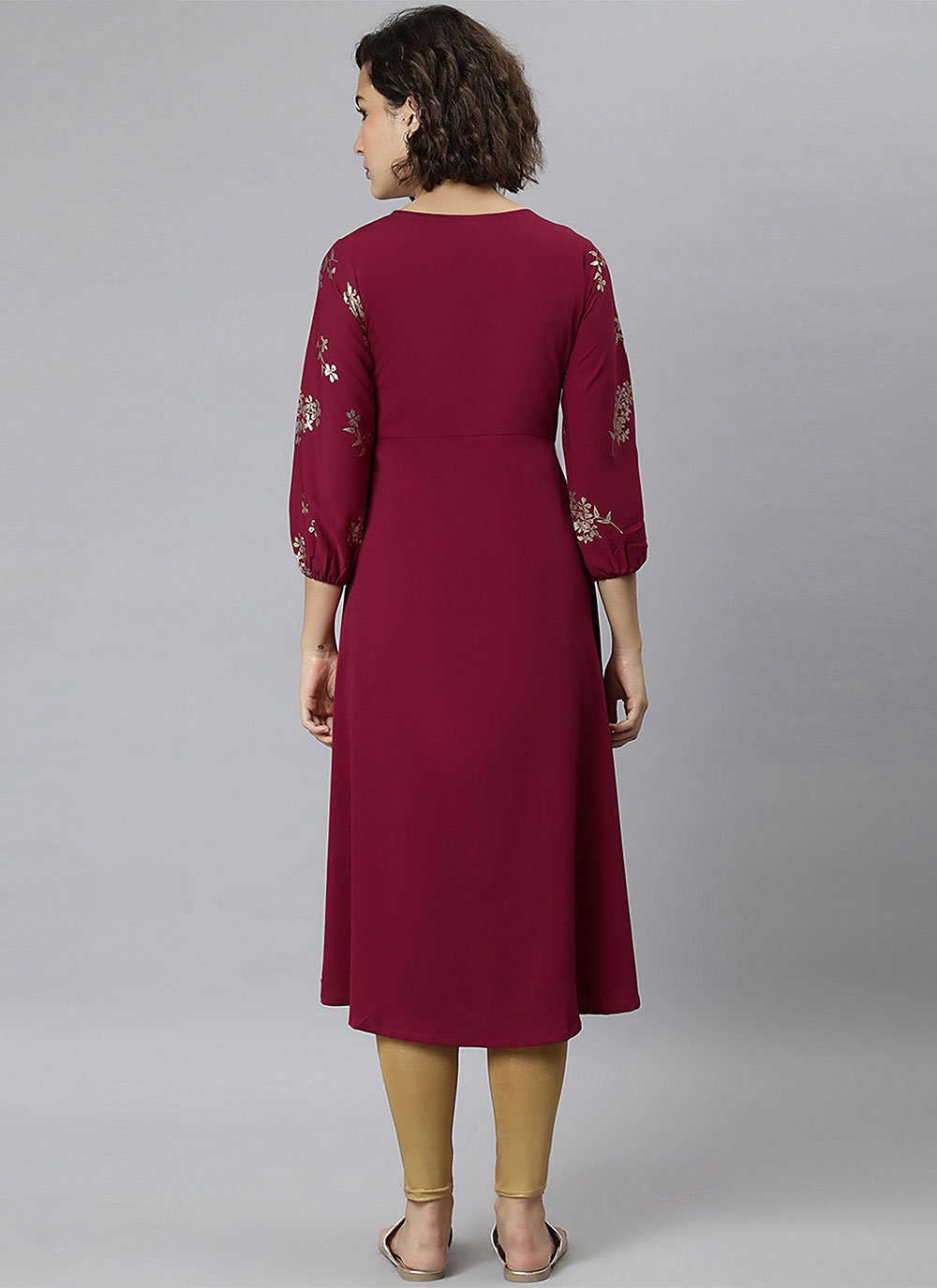 Party Wear Kurti Faux Crepe Purple Floral Patch Kurtis