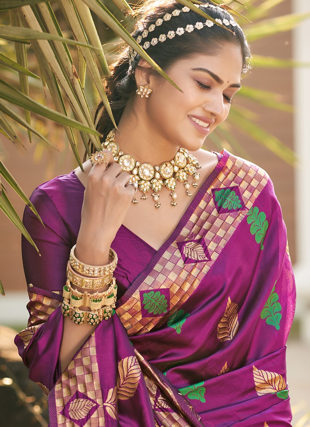 Classic Jacquard Silk Purple Jacquard Work Saree