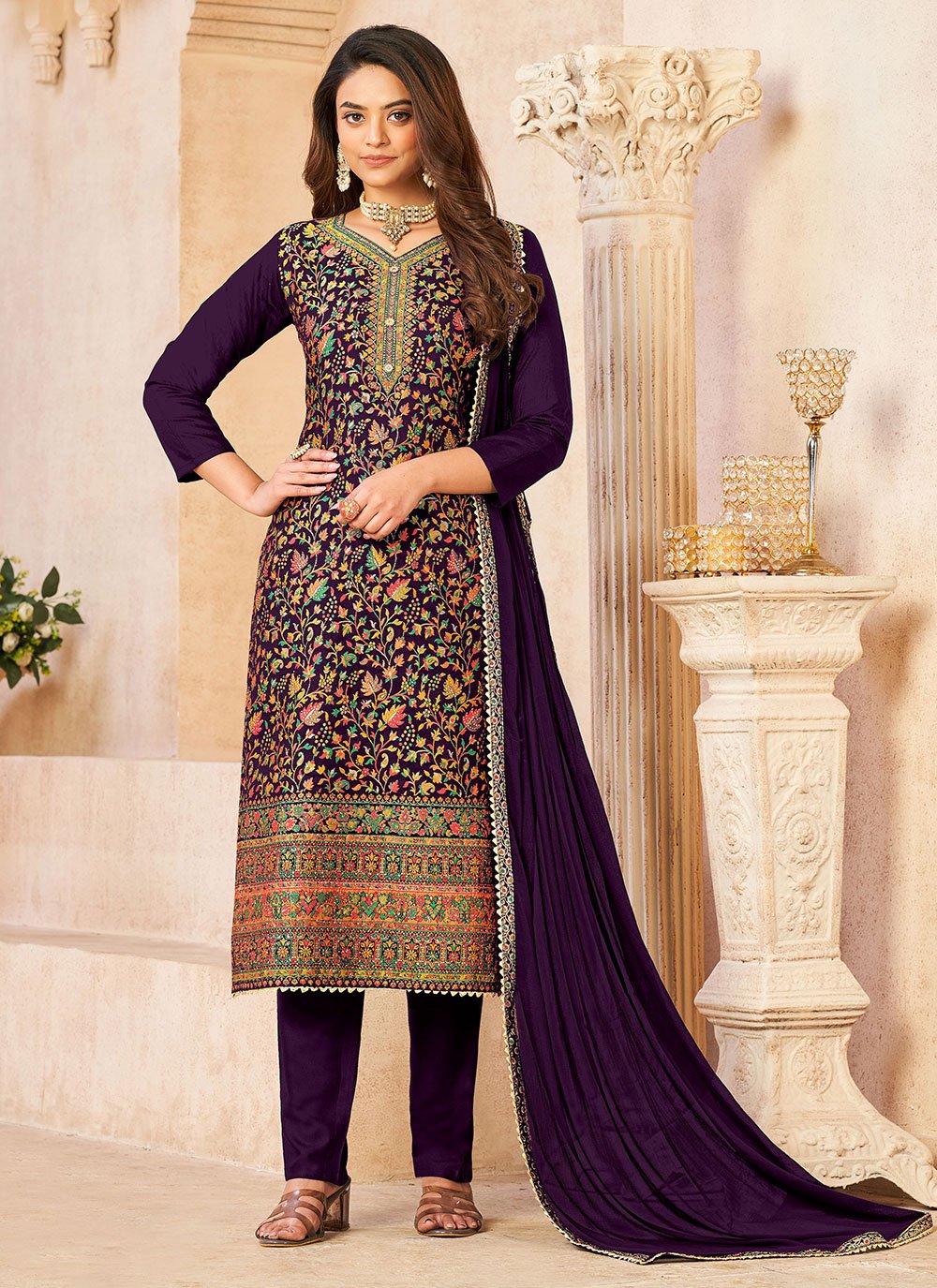 Trendy Suit Pure Dola Purple Diamond Salwar Kameez