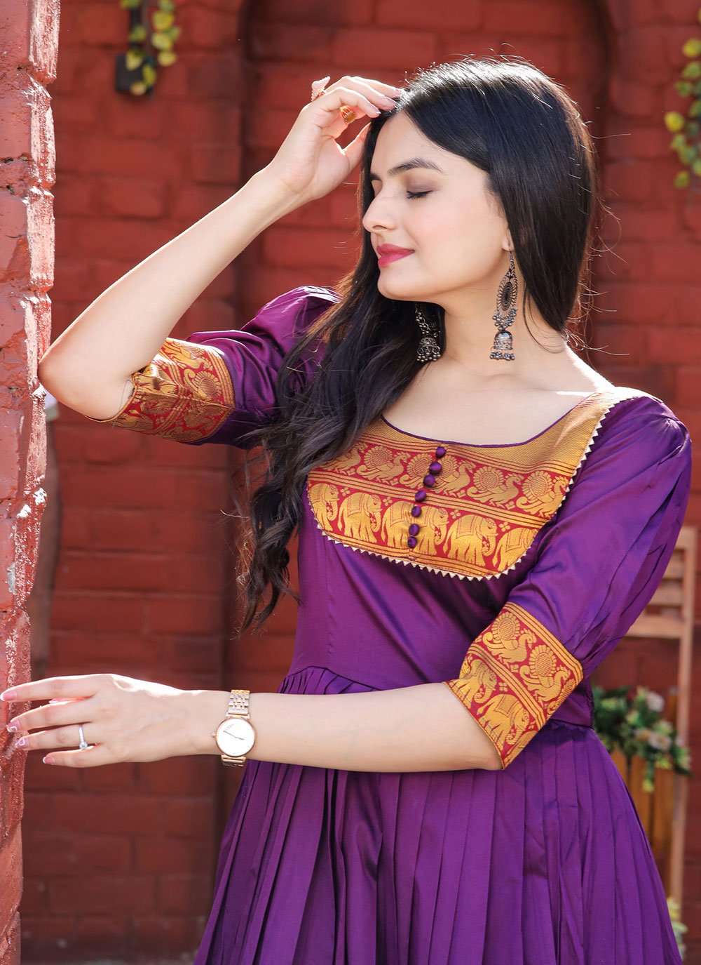 Gown Silk Purple Jacquard Work Gown