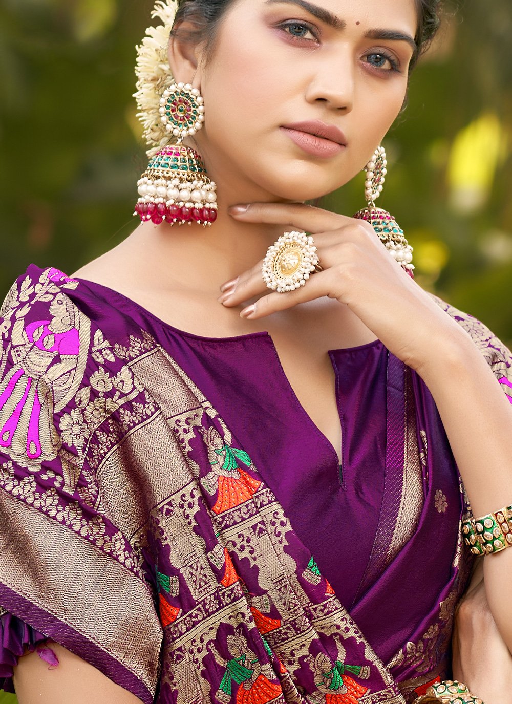 Contemporary Jacquard Silk Purple Jacquard Work Saree