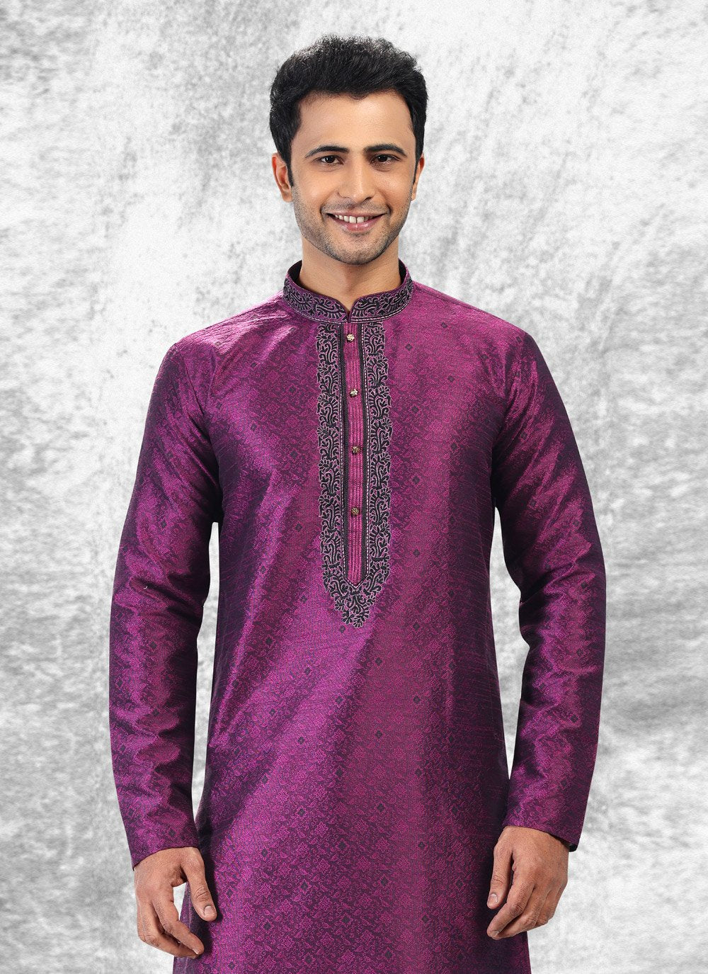 Kurta Pyjama Brocade Jacquard Silk Purple Fancy Work Mens