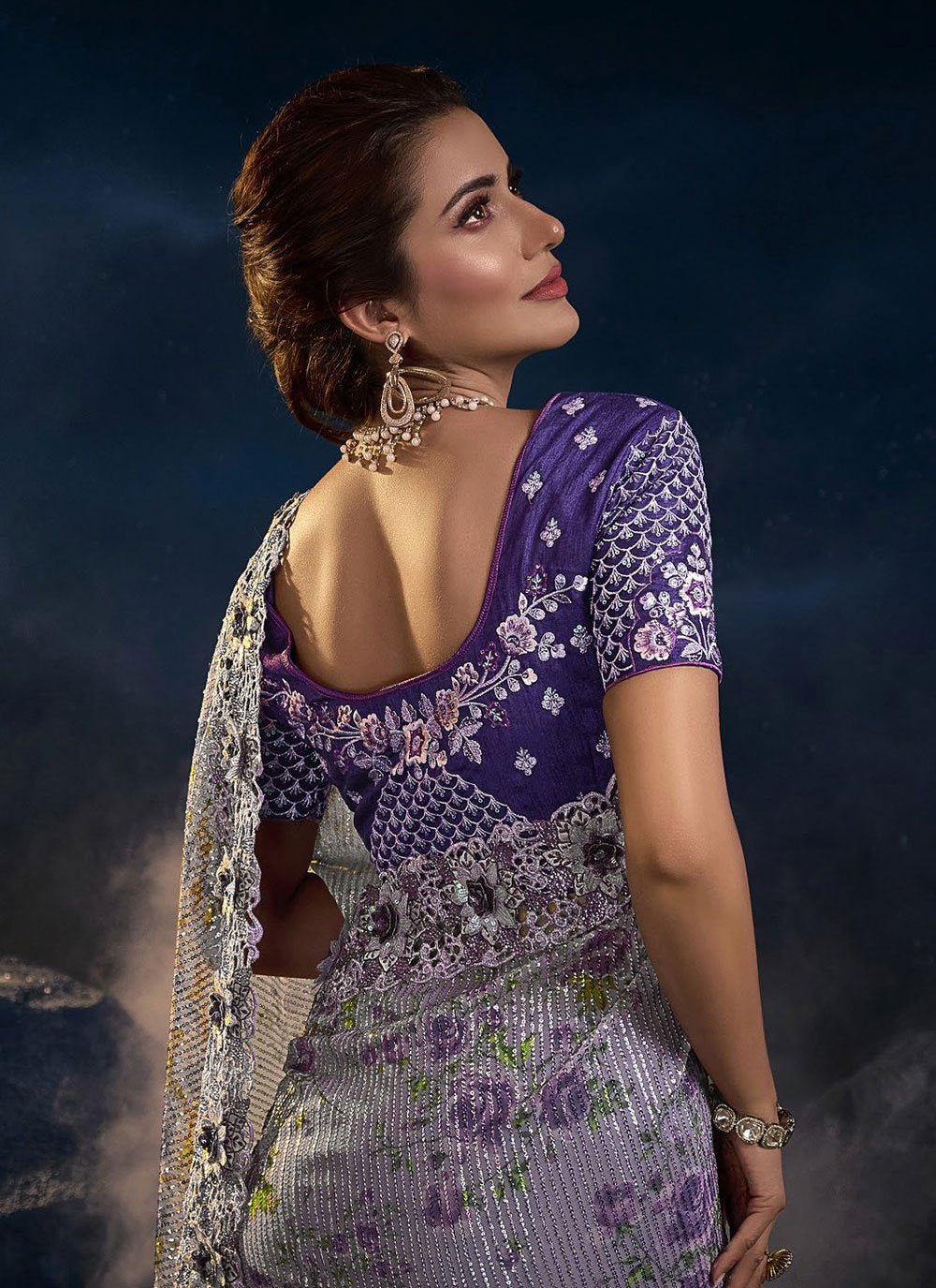 Trendy Saree Net Purple Embroidered Saree