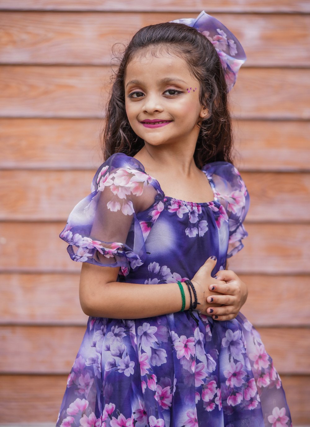 Gown Organza Purple Digital Print Kids