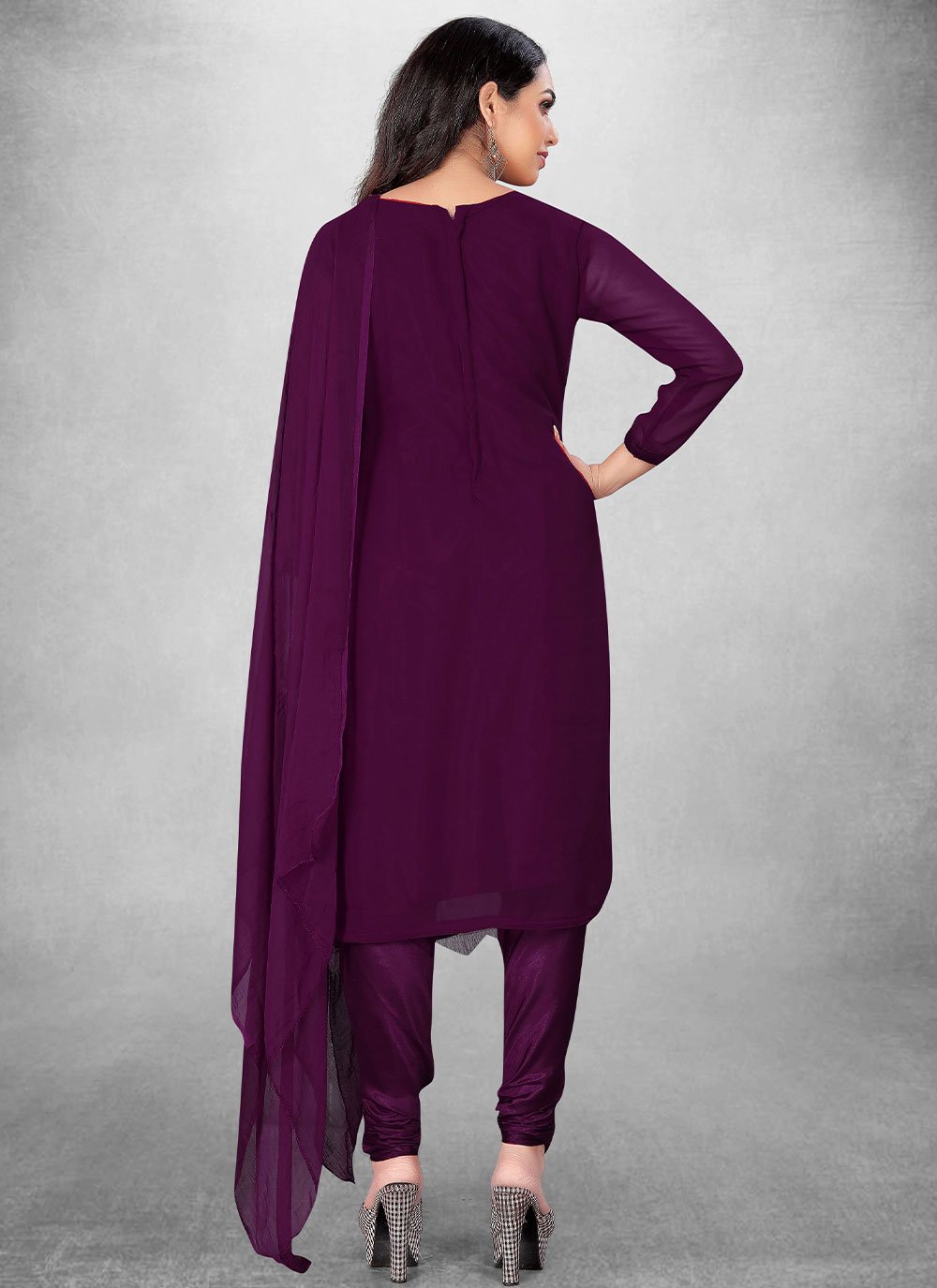 Pant Style Suit Georgette Purple Embroidered Salwar Kameez