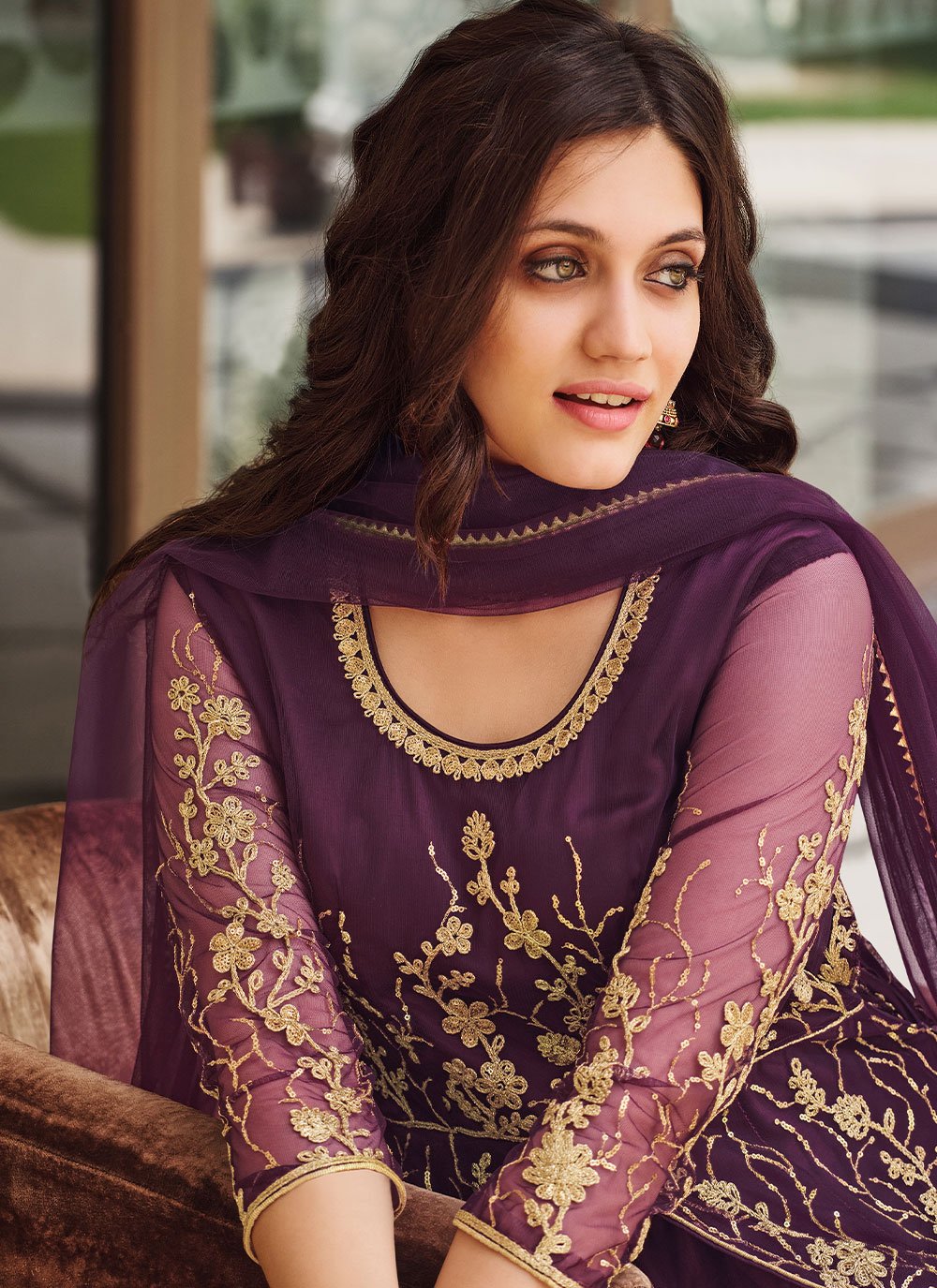 Salwar Suit Net Purple Embroidered Salwar Kameez