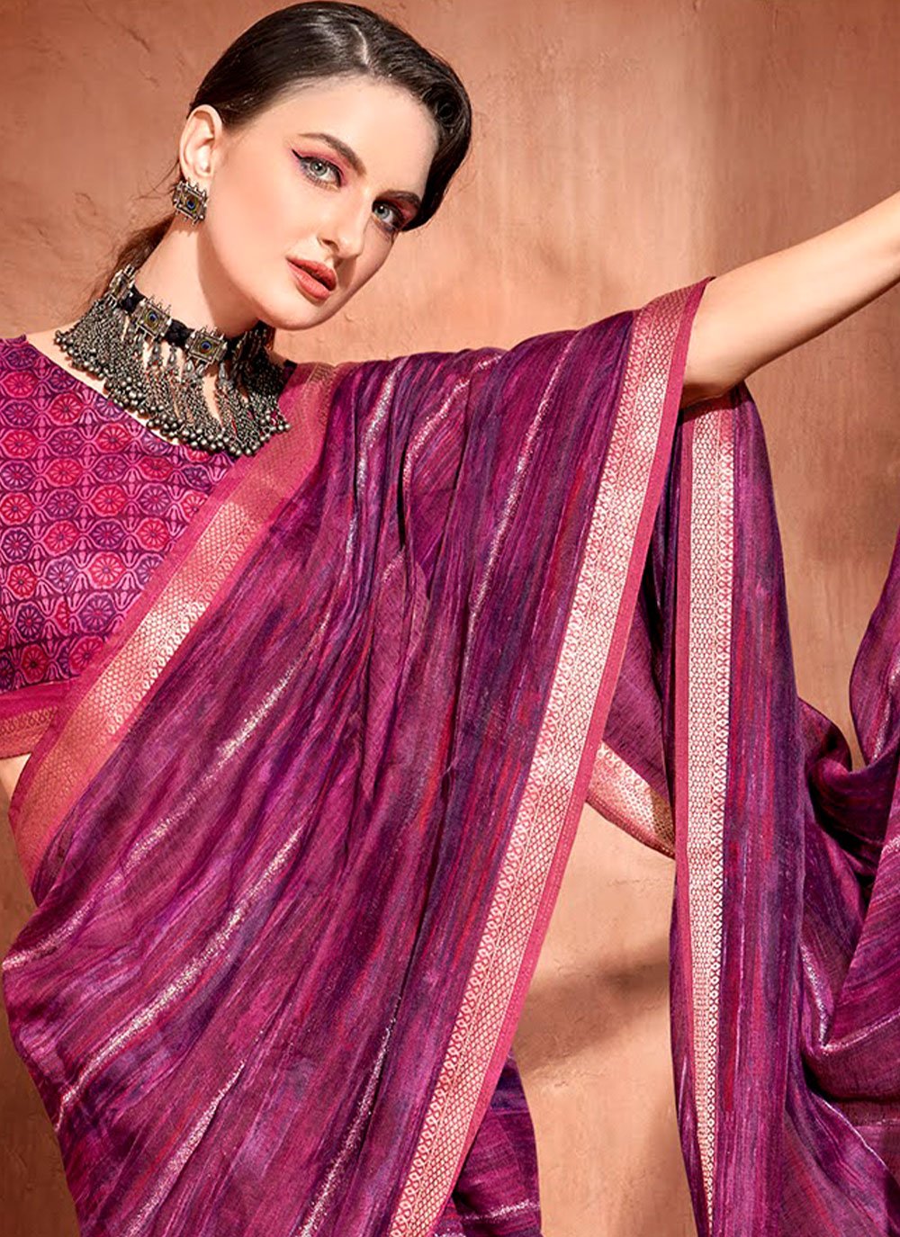 Trendy Saree Cotton Purple Print Saree
