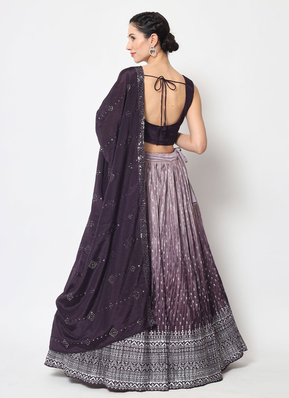 A Line Lehenga Chinon Silk Purple Embroidered Lehenga Choli