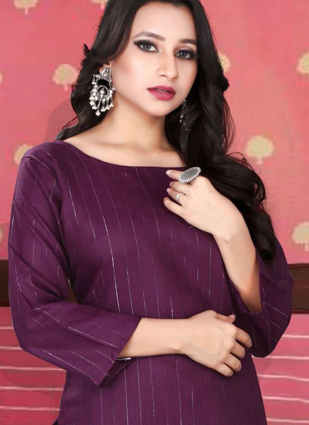 Casual Kurti Cotton Purple Strips Print Kurtis
