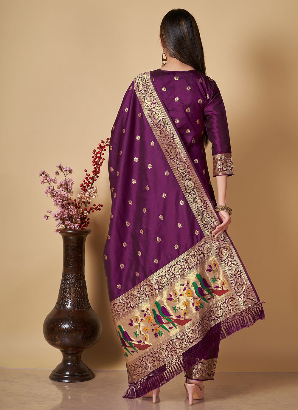 Straight Salwar Suit Banarasi Silk Purple Woven Salwar Kameez