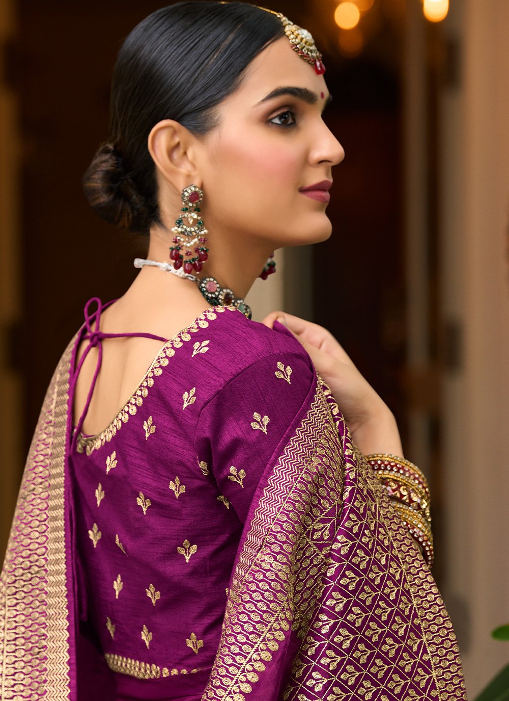 Designer Silk Purple Embroidered Saree