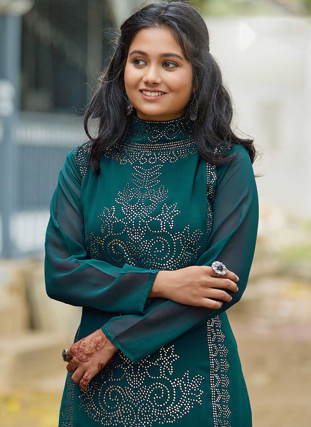 Gown Faux Georgette Rama Swarovski Gown