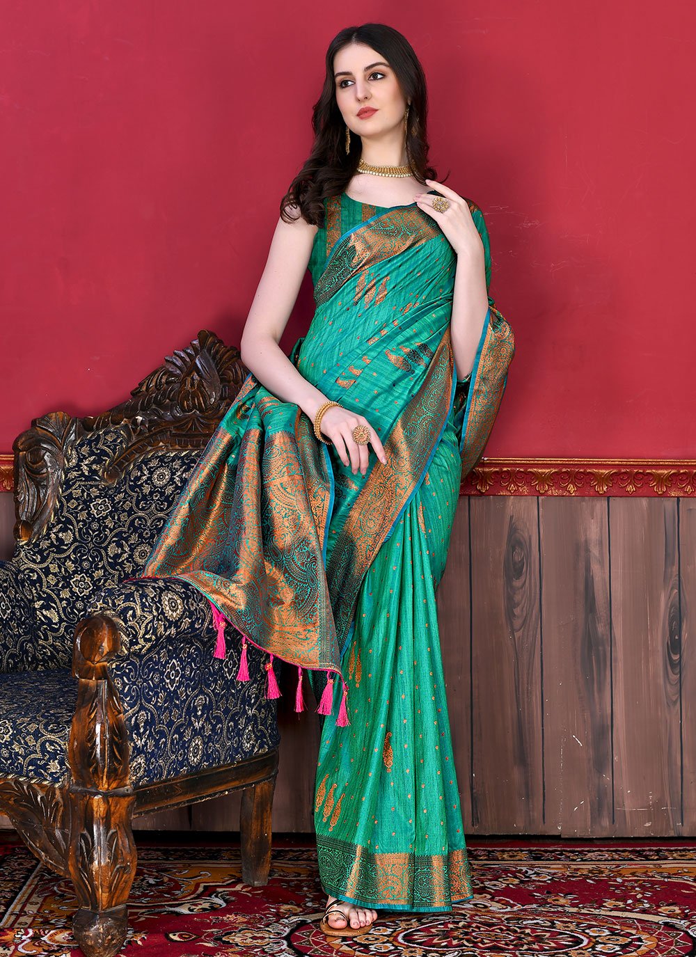 Trendy Saree Katan Silk Rama Patch Border Saree