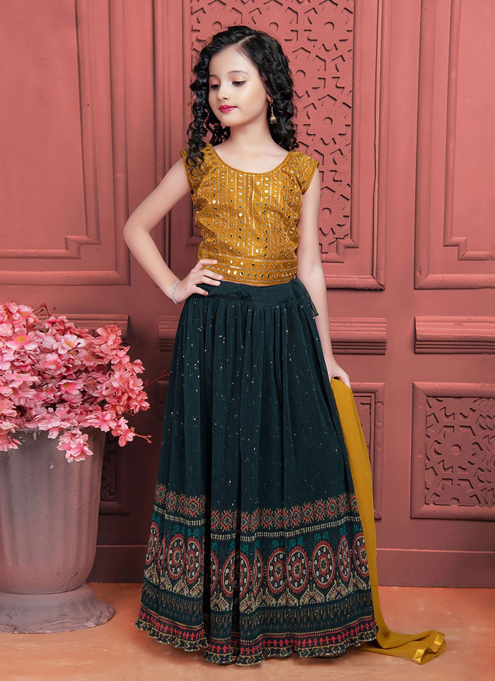 Lehenga Choli Georgette Rama Digital Print Kids