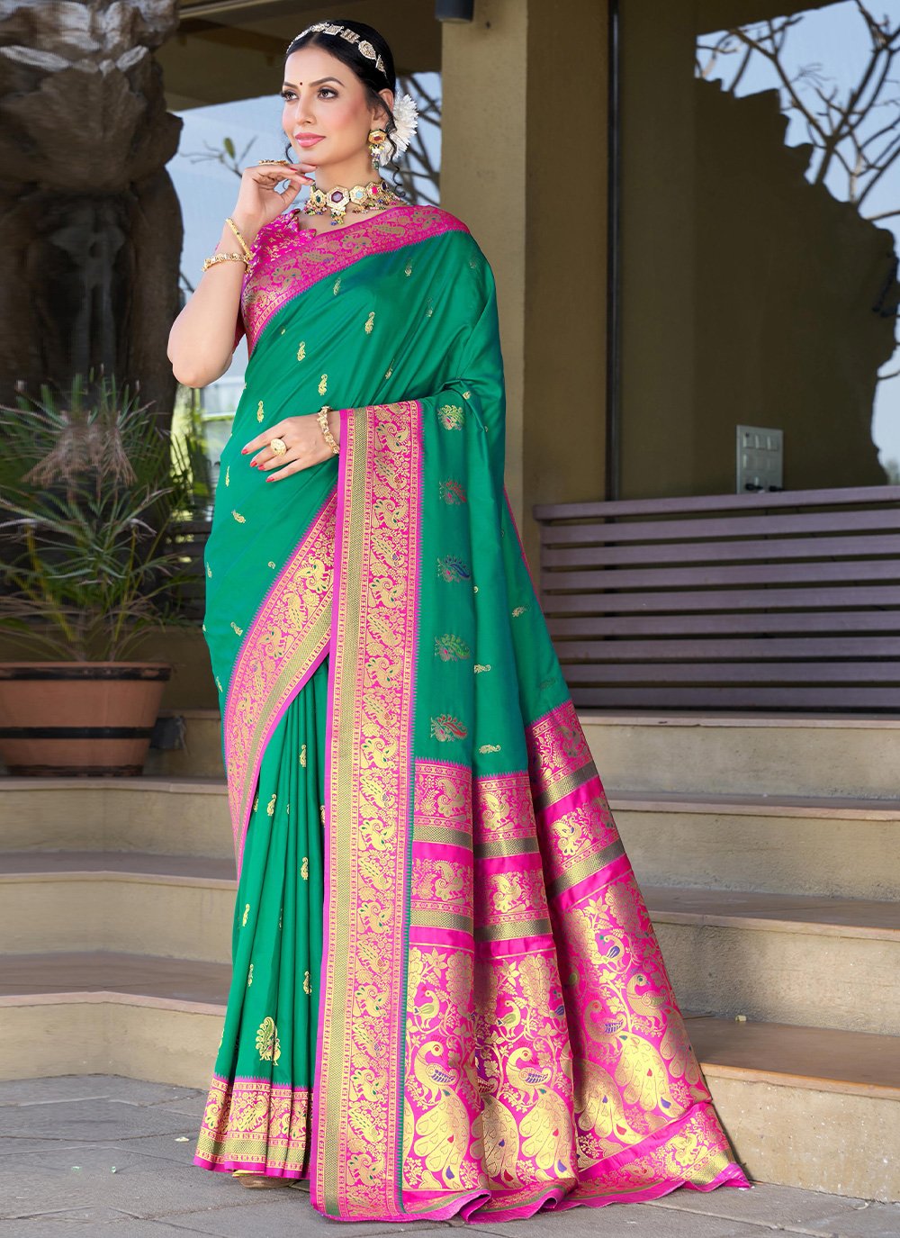 Contemporary Silk Rama Woven Saree
