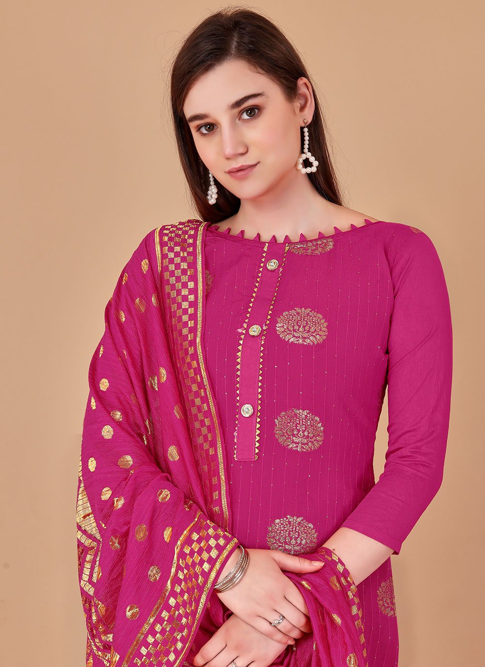 Salwar Suit Banarasi Silk Rani Booti Salwar Kameez