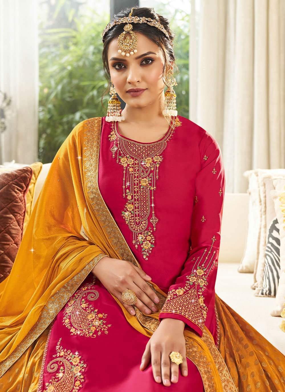 Lehenga Choli Georgette Satin Rani Embroidered Lehenga Choli