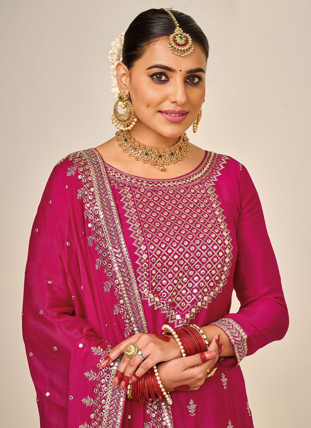 Salwar Suit Chinon Rani Embroidered Salwar Kameez