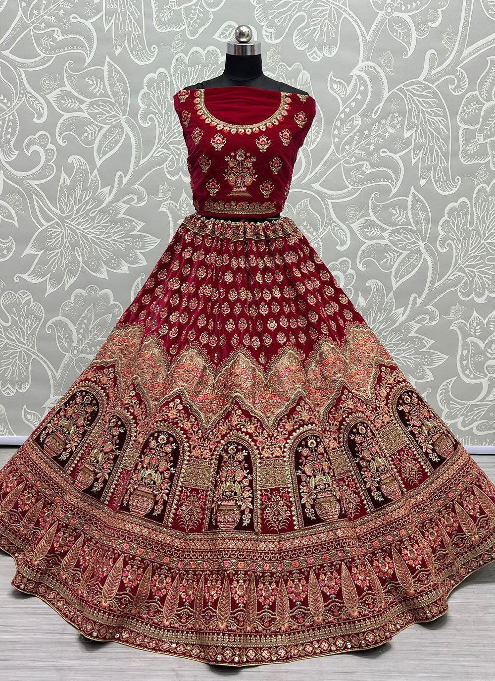 A Line Lehenga Velvet Rani Diamond Lehenga Choli