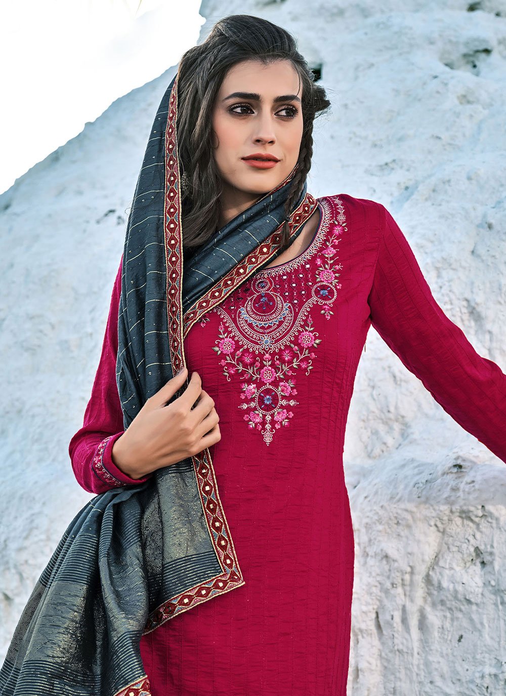 Salwar Suit Chinon Rani Embroidered Salwar Kameez