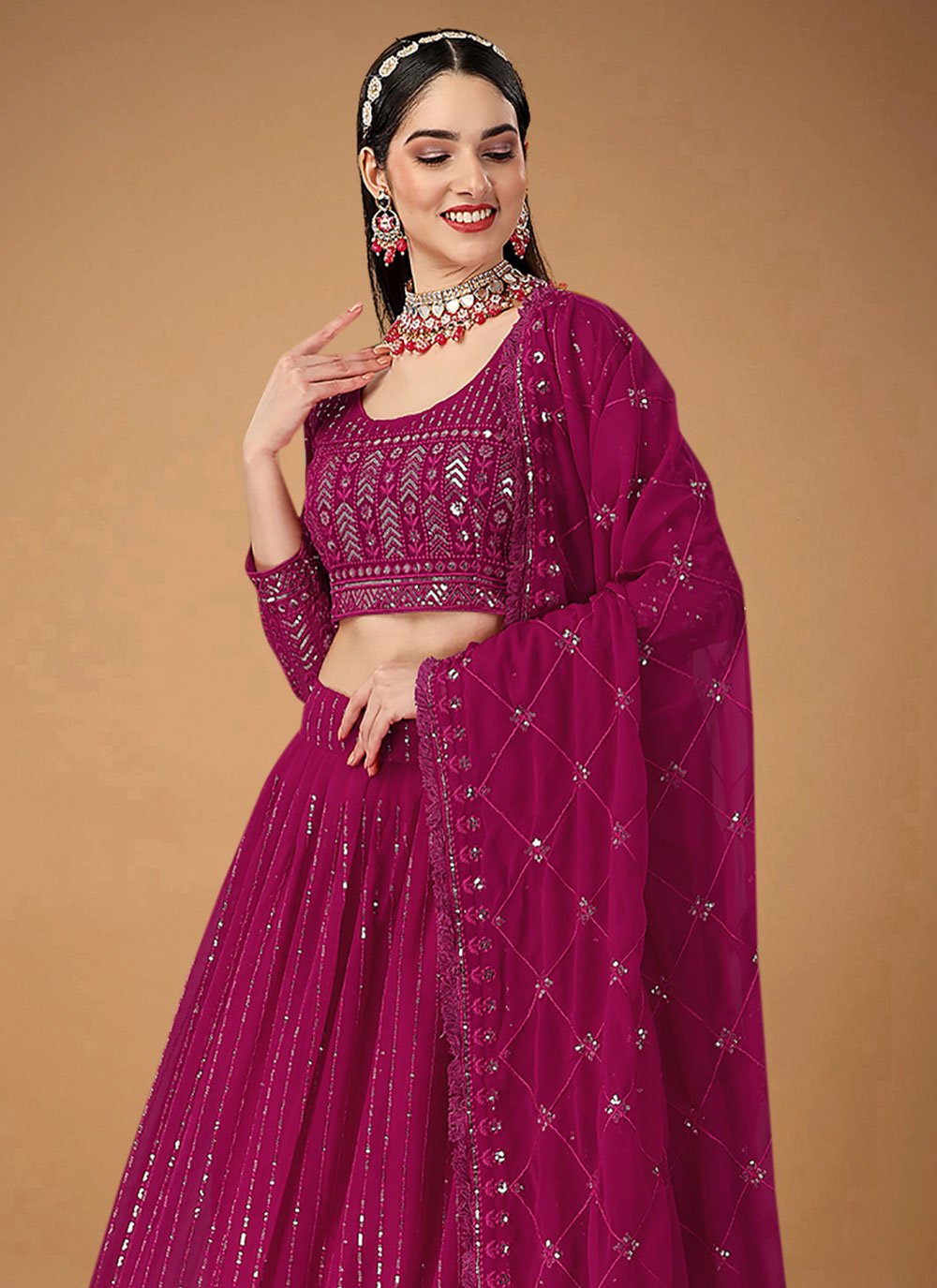 Lehenga Choli Faux Georgette Rani Embroidered Lehenga Choli