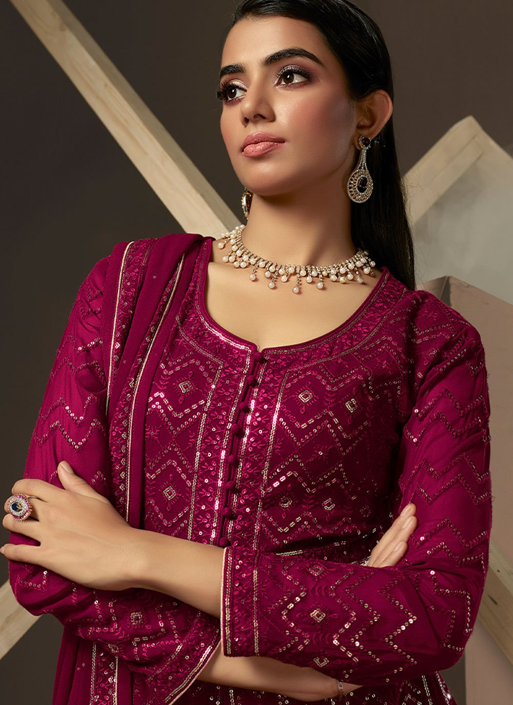 Gown Georgette Rani Lucknowi Work Gown