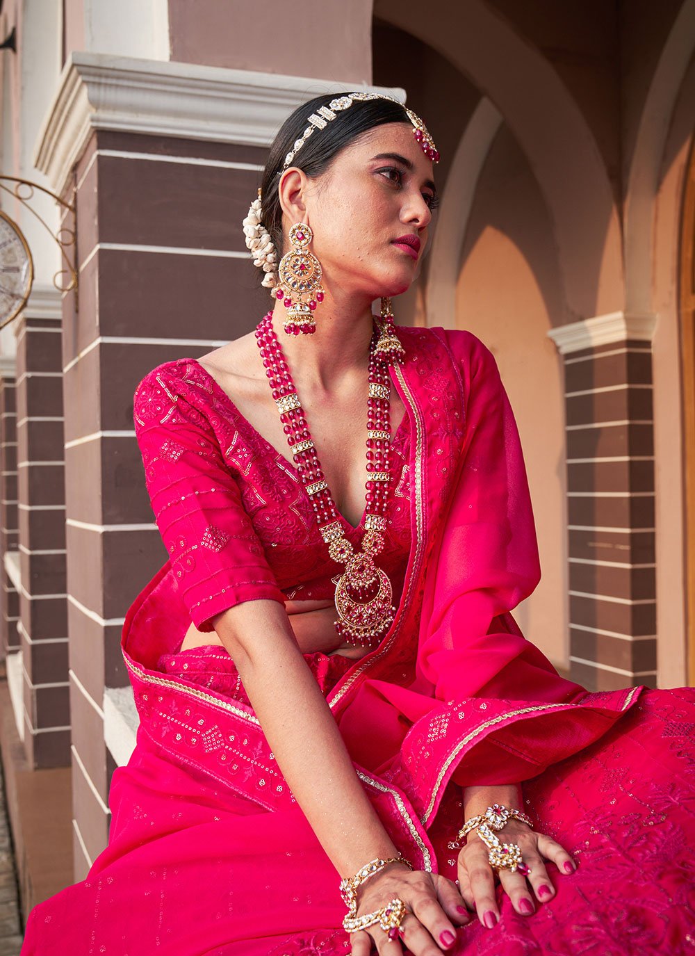 Lehenga Choli Georgette Rani Lucknowi Work Lehenga Choli