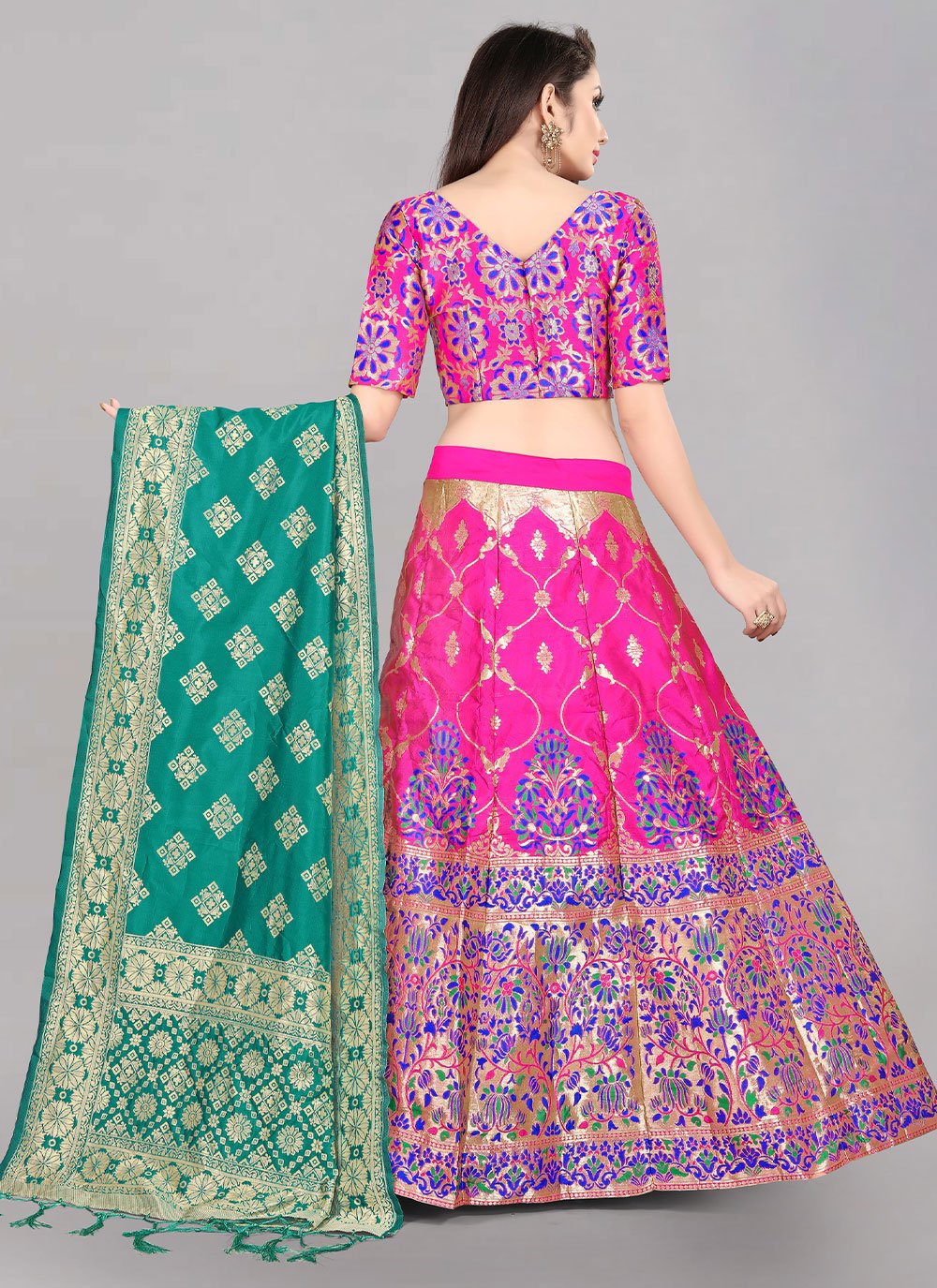 A Line Lehenga Banarasi Silk Jacquard Rani Jacquard Work Lehenga Choli