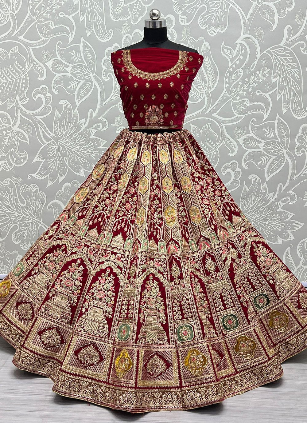 A Line Lehenga Velvet Rani Diamond Lehenga Choli