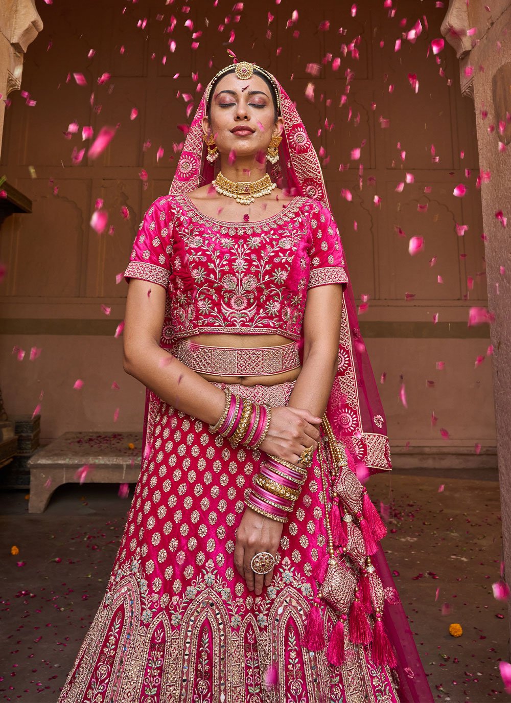 Lehenga Choli Velvet Rani Embroidered Lehenga Choli