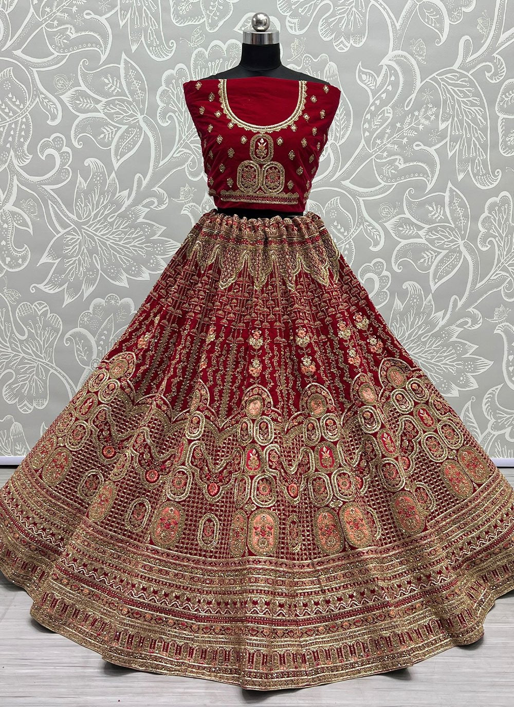 A Line Lehenga Velvet Rani Diamond Lehenga Choli
