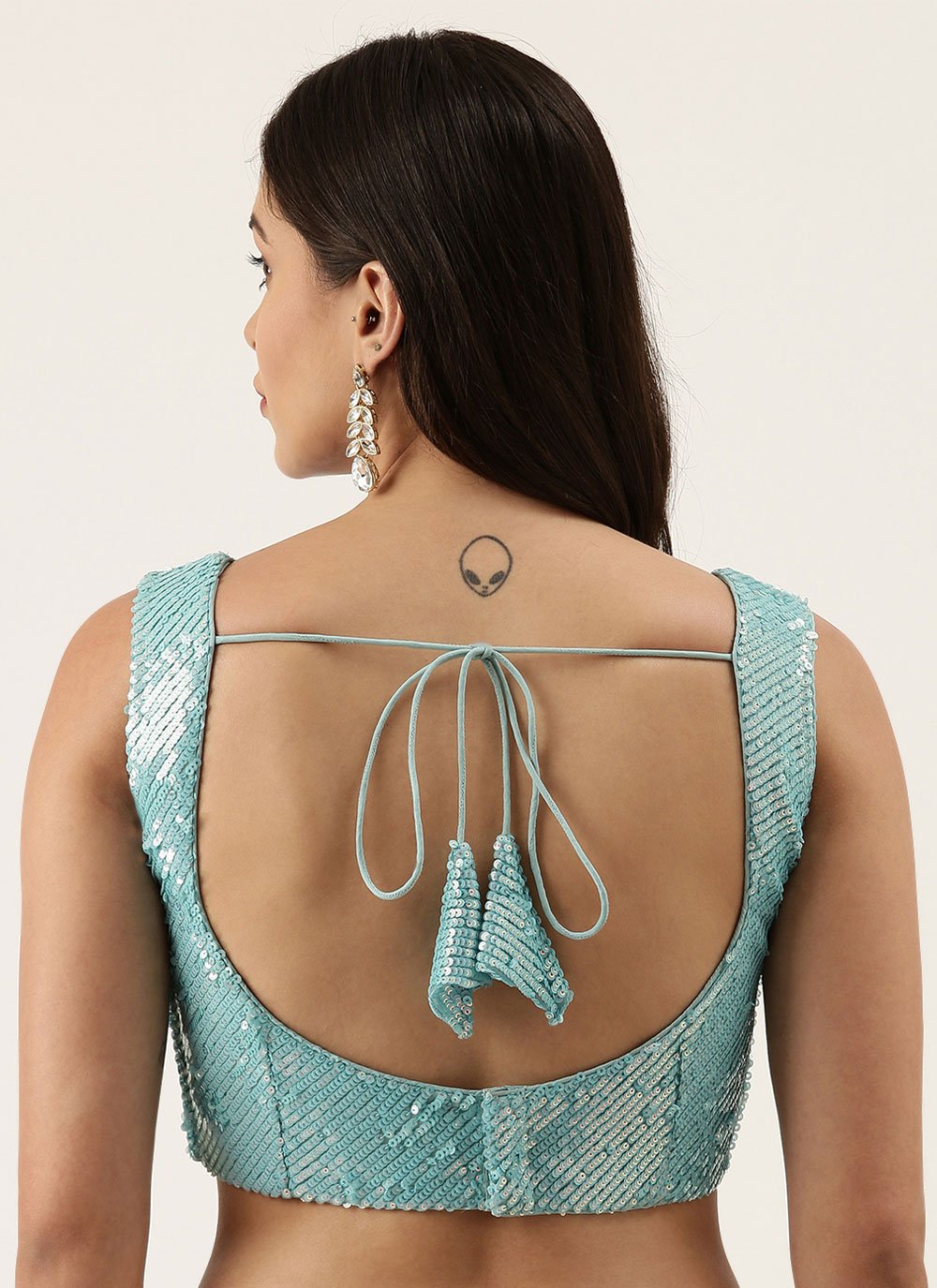 Designer Blouse Raw Silk Aqua Blue Sequins Blouse