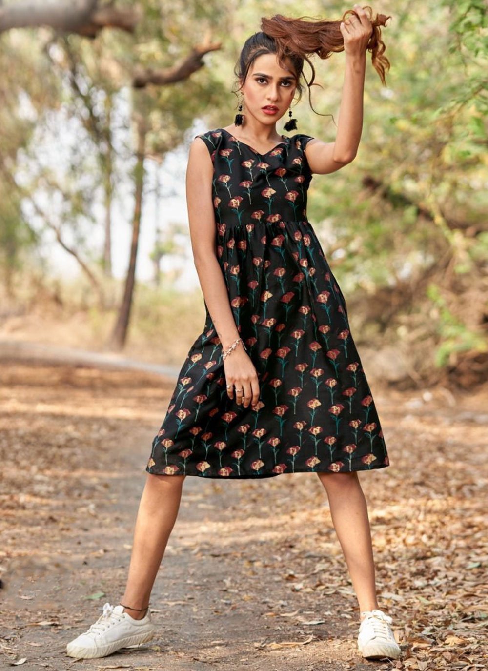 Designer Kurti Rayon Black Print Kurtis