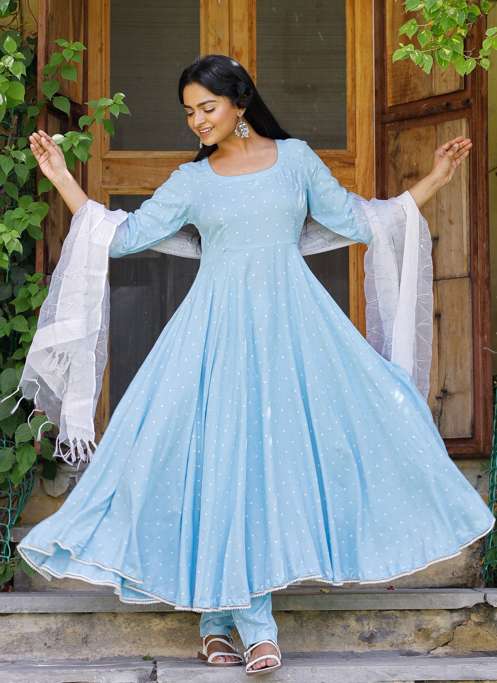 Pant Style Suit Rayon Blue Fancy Work Salwar Kameez