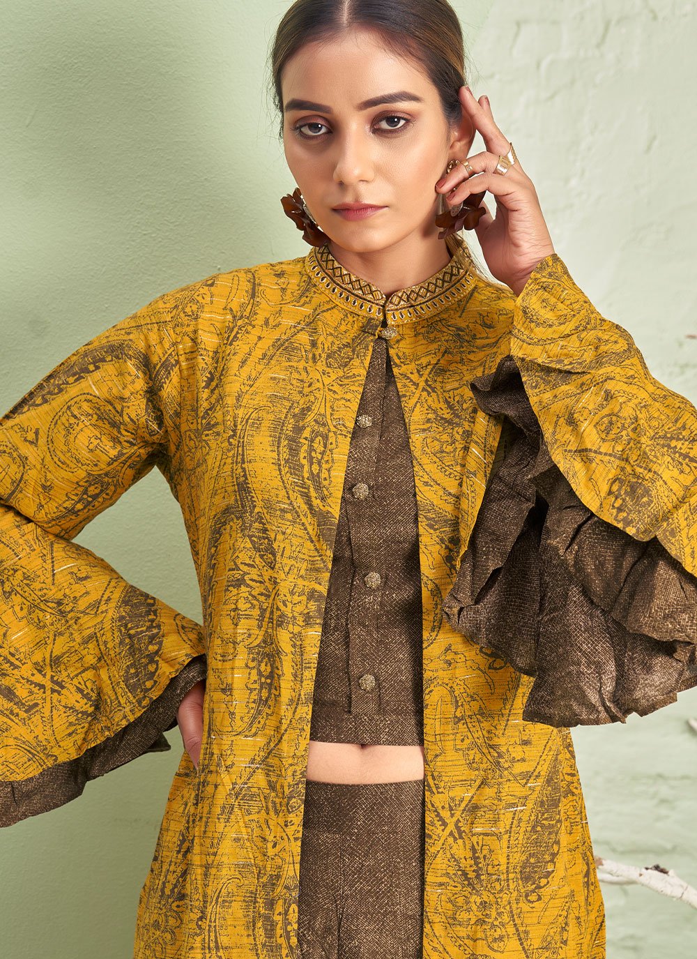 Casual Kurti Rayon Brown Mustard Print Kurtis