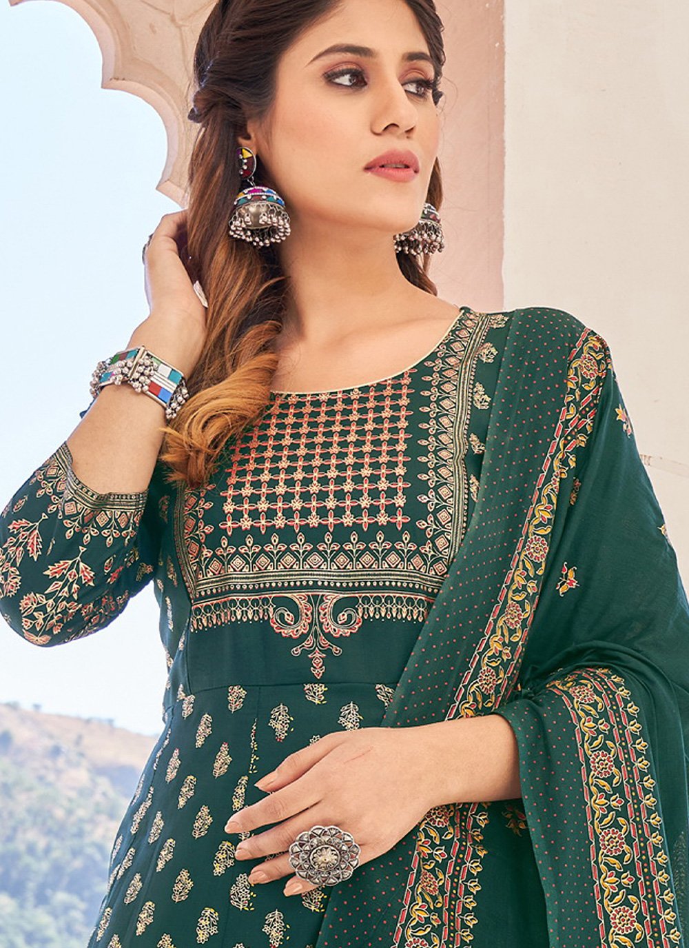 Gown Rayon Green Digital Print Gown