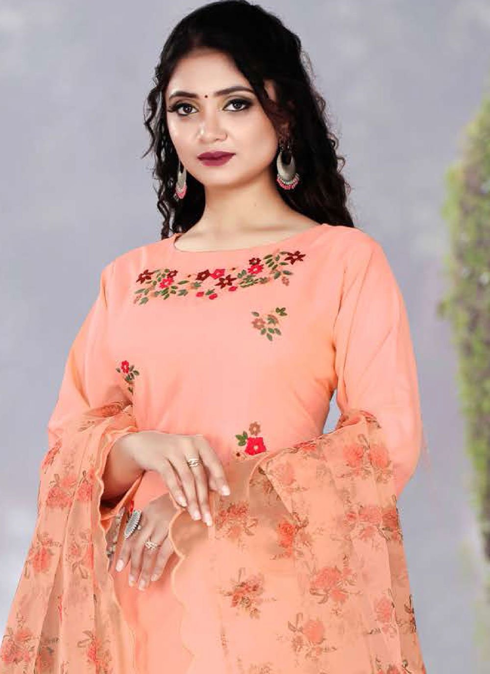 Salwar Suit Rayon Peach Embroidered Salwar Kameez