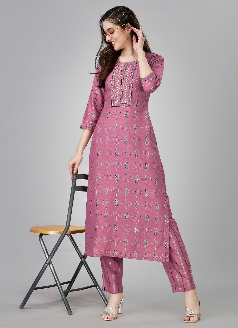 Party Wear Kurti Rayon Lavender Embroidered Kurtis Kajols Indian Pakistani Fashion Tailoring