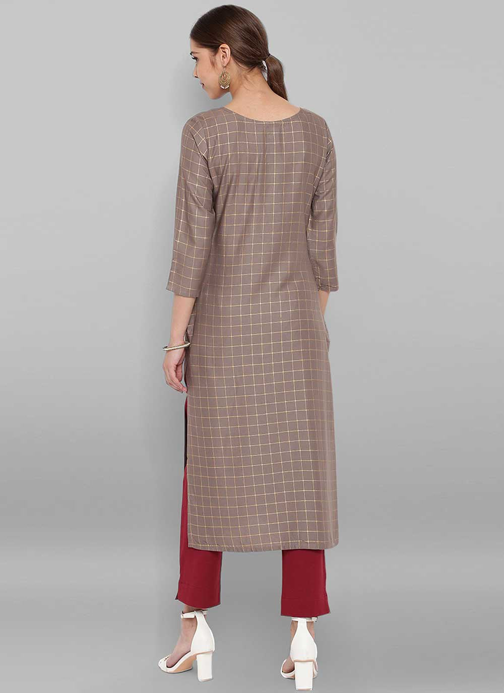 Casual Kurti Rayon Grey Foliage Print Kurtis