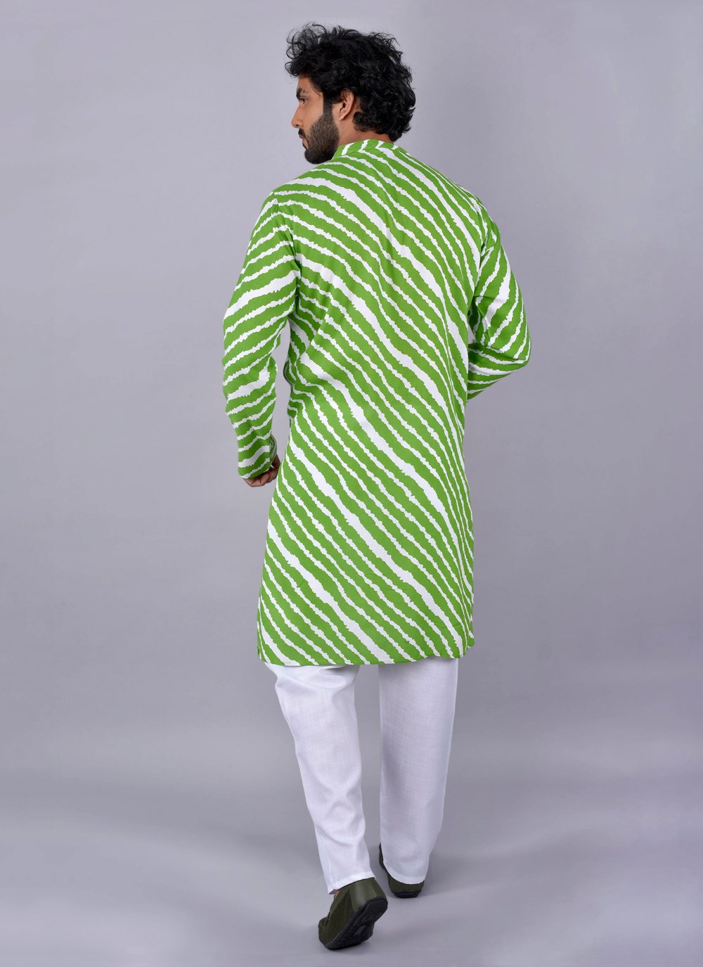 Kurta Pyjama Rayon Viscose Green Print Mens