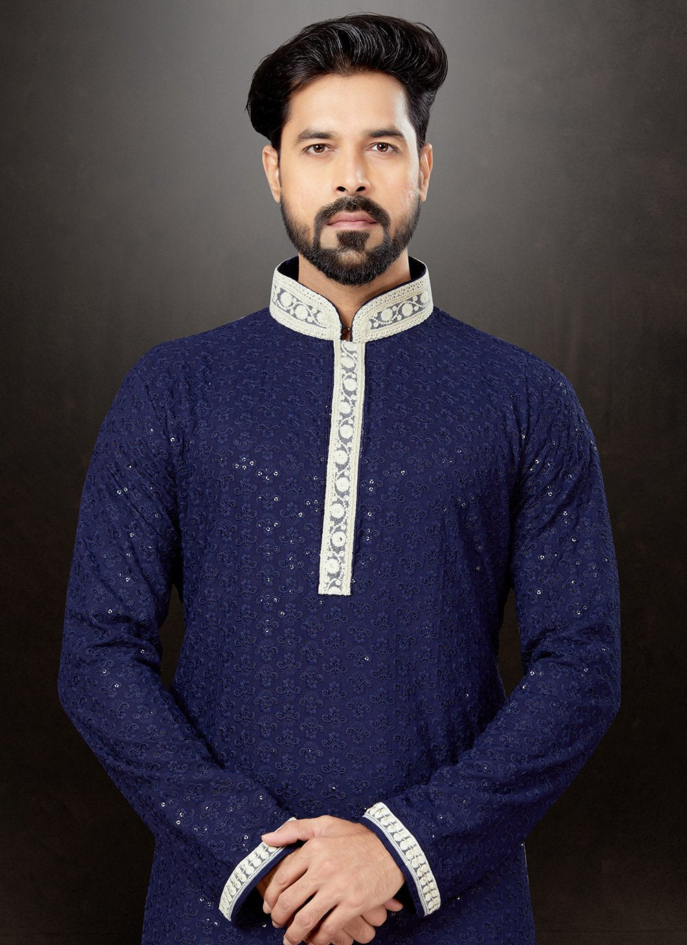 Dhoti Kurta Rayon Blue Lucknowi Work Mens