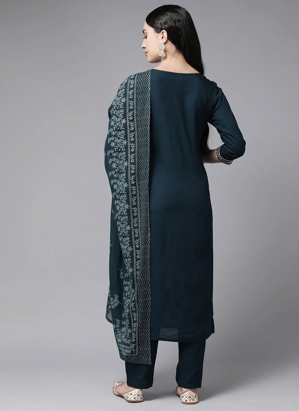 Floor Lenght Salwar Suit Rayon Viscose Teal Plain Salwar Kameez