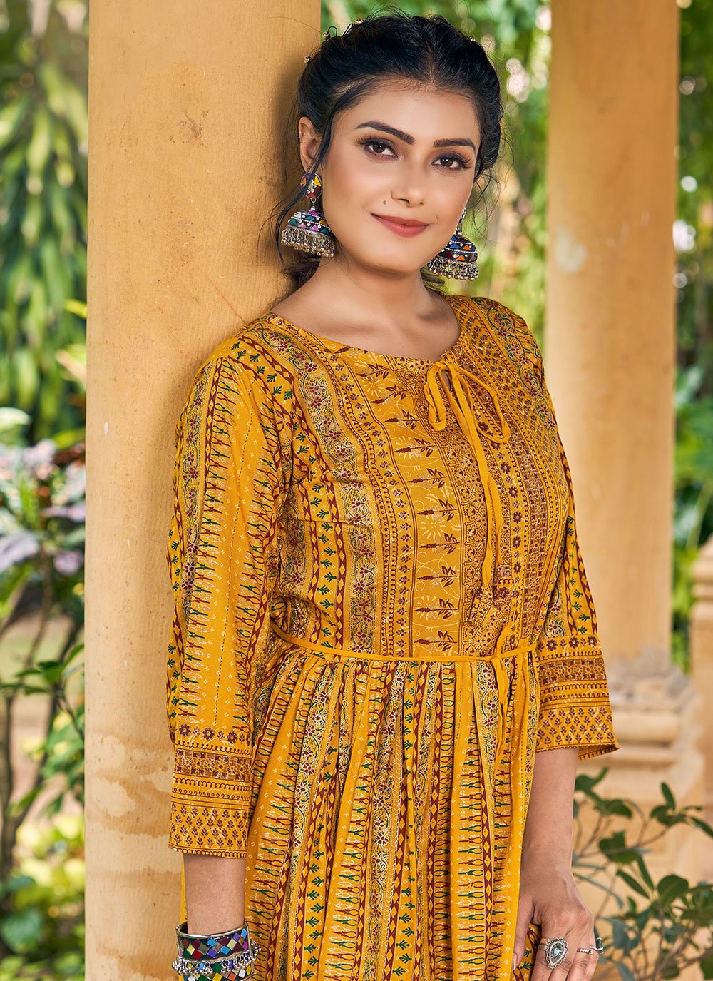 Designer Kurti Rayon Yellow Print Kurtis