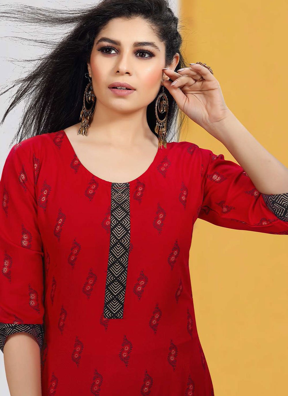 Designer Kurti Rayon Red Print Kurtis